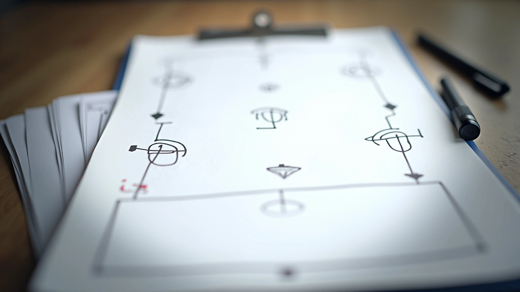 Quadro tático de futebol com diagramas de formações, passagens e movimentos estratégicos de equipa